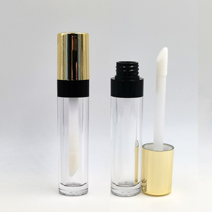 Tube de gloss à lèvres transparent avec bouchon à vis doré, emballage cosmétique PETG, diamètre 22,6 mm - Product Image 1