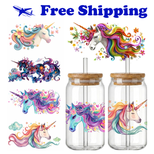 Autocollant de transfert UV DTF Licorne Nuit Étoilée Galaxie Sombre pour Canette en Verre Écologique 16oz, Lot Mixte, Expédition Rapide en 48H - Product Image 1