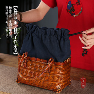 Chinese Style Handmade Bamboo Woven Bag With Tassel Regular Shape 3L Above Canvas Lining Women's Storage Bag - Product Image 2