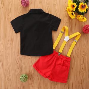 Summer New Cotton Two-Piece Set for Boys Kids Casual Solid Red Suspender Shorts with <span class=keywords><strong>Short</strong></span>-Sleeved Tie Shirt - Product Image 2