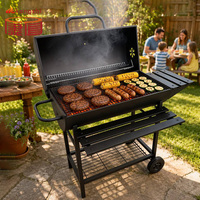 Barbecue portable en acier au charbon de bois, robuste, avec roues et tables latérales, multifonctionnel pour une utilisation en extérieur