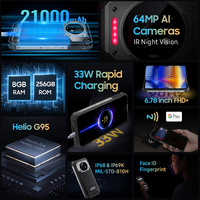 Oukitel WP19 8+256 Go 21000 mAh 6.8 HD Téléphone Durci 20 MP Vision Nocturne Helio G95 Téléphone Portable Caméra Principale 64 MP Android 12 Smartphone 5G