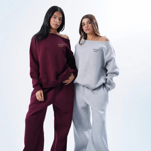 Custom Logo Poly-Cotton Blend Off-shoulder Sweatshirt Windproof <b>Set</b> <b>Embroidery</b> Casual Loungewear Tracksuit for Women - Product Image 1