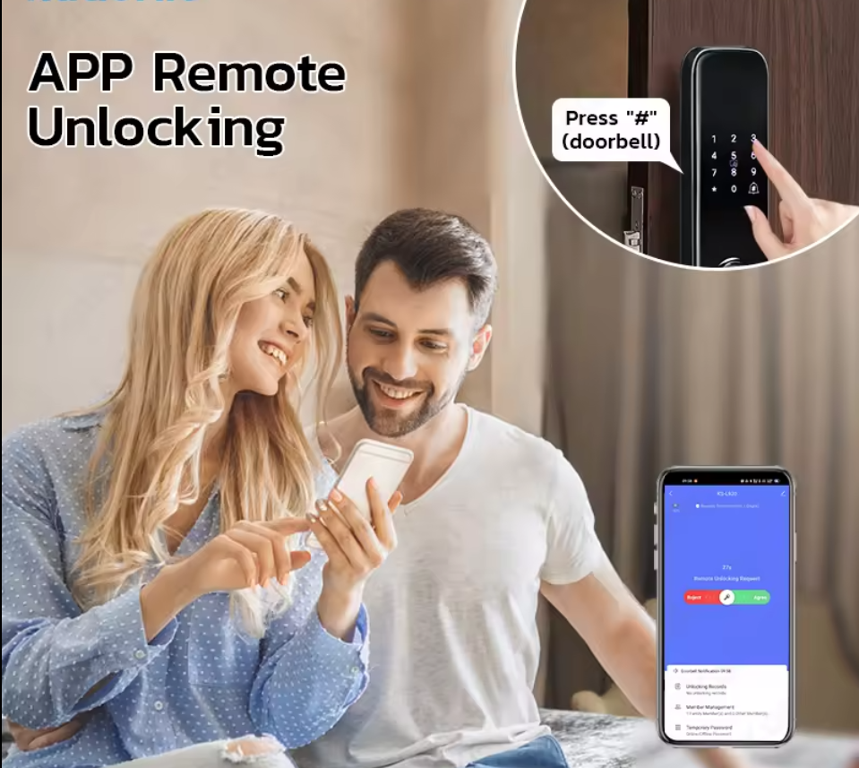 Tuya Wifi Semi-Automatic Smart Door Lock Aluminum Digital Fingerprint Key Card Door with Password Storage for Wood Steel Door · image 6