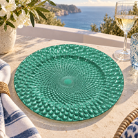 Assiette de présentation moderne de 13 pouces en plastique durable, revêtement poudré, style européen, vert, texturée, élégante, décorative, pour mariage