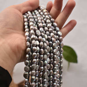 Perles d'eau douce naturelles irrégulières à deux faces, semi-finies, faites à la main, en pierre grise de forme baroque, accessoire de bricolage - Product Image 4