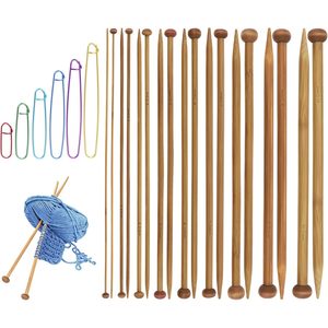 9 Pairs Bamboo Knitting Needles Set with 6 <strong>Stitch</strong> <strong>Holders</strong>, 2-10mm Single Point Wooden Knitting Needles, 10in Long for Scarves - Product Image 1
