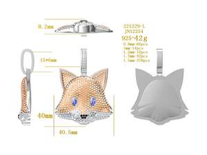 Jasen joyería diseño moda Hip Hop Iced Out Cubic Zircon piedras 925 Plata animales zorro colgante encantos para ESPECTÁCULO DE DISFRACES - Product Image 3
