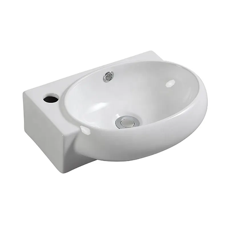 Заводская дешевая керамическая настенная овальная раковина для ванной комнаты с отверстием для крана