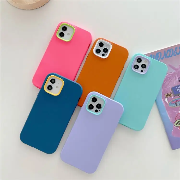 Solide flüssige kontrastierende farbe geeignet für iphone 13 fall drei in einem für iphone 12/14 pro max silikon soft case