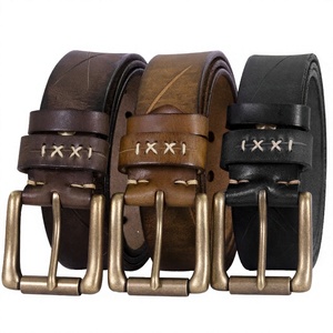 Vintage Copper Buckle Handcrafted Trendy Individualistic Breathable Durable Eco-Friendly Top Layer <b>Belt</b> Genuine Leather <b>Belt</b> - Product Image 4