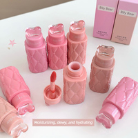 Bily Bear Heart Cap Pink Diamond Bottle Lip Gloss, Gloss à lèvres en verre transparent, effet rosée, non collant, teinte miroir, maquillage marque privée