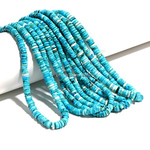 Perles Heishi en turquoise africaine, 6 mm et 7 mm, perles lisses en pierre précieuse turquoise, prix de gros, brin de 16 pouces pour la fabrication de bijoux - Product Image 2