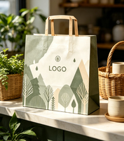 Sac en papier kraft à fond carré imprimé style nature, écologique, réutilisable, gaufré, avec logo personnalisé, recyclable, sac fourre-tout de luxe pour cadeaux