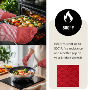 Gants en silicone de haute qualité mitaines de <span class=keywords><strong>four</strong></span> rayées rouges 2 fils RTS épais ustensiles de cuisson professionnels mitaines de <span class=keywords><strong>four</strong></span> résistantes à la chaleur - Product Image 4