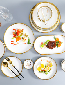 Juego de Vajilla Nórdica de Cerámica con Borde Dorado, Plato para Arroz, Cuchara, Palillos, Estilo Phnom Penh - Product Image 6