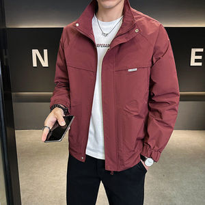 Tiyo Men's Turtleneck Canvas <b>Jacket</b> Thin Breathable Casual Outerwear for Leisure Spring Wear - Product Image 2