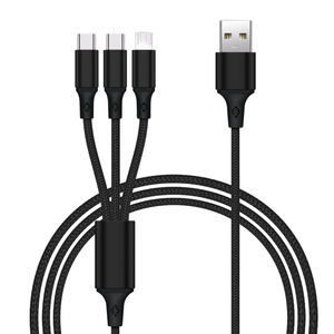 Kabel Pengisi Daya USB <span class=keywords><strong>3</strong></span> in 1 dengan Logo Kustom, Panjang 1,2 Meter, Bahan Nilon Kepang, untuk Ponsel, Hadiah, Dapat Dikustomisasi - Product Image 2