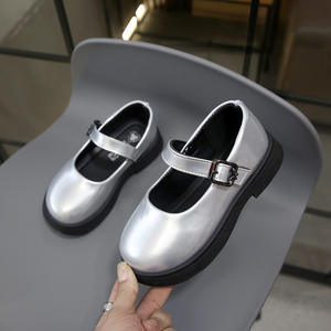 Zapatos de Vestir de Cuero para Niñas, Primavera-Otoño 2025, Nueva Moda, Estilo Princesa, Suela Suave, para Actuaciones Escolares, Forro de Cuero Sintético Plateado - Product Image 2