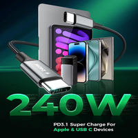 Cable USB C de 240 W, Cable Tipo C de Carga Rápida de 240 Vatios y 5 A, Logotipo Personalizado de Fábrica, Cable USB Tipo C de Nailon Trenzado de Alta Calidad de 1 m, 2 m, 3 m