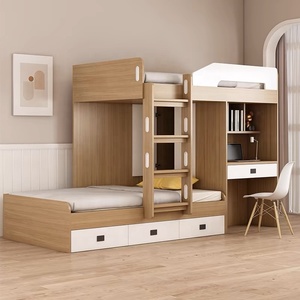Günstiges Weißes Kinder-Hochbett aus Holz vom Hersteller auf Lager mit Kleiderschrank, Stauraum und Treppe - Product Image 3
