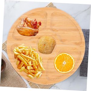 Plato de postre de bambú rústico, bandeja de mesa de café, bandeja de pan dividida, soporte para servir comida para fiesta, boda, bandeja de madera decorativa - Product Image 3