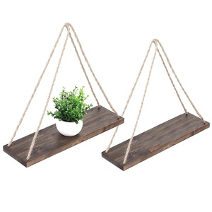 Étagères flottantes murales pour la maison <span class=keywords><strong>avec</strong></span> <span class=keywords><strong>corde</strong></span> pivotante Étagères décoratives murales en bois Ensemble de 2 - Product Image 4