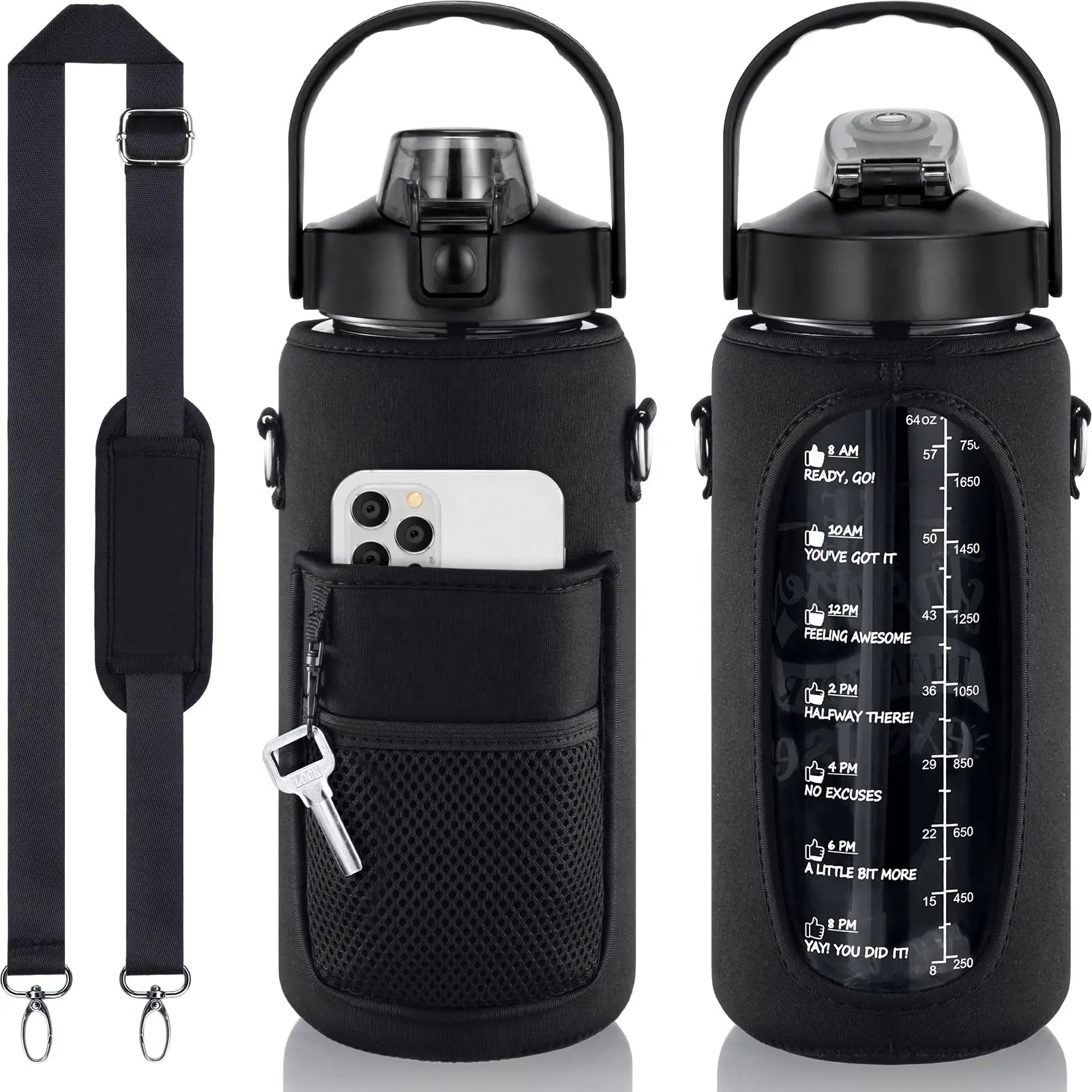 Vente chaude 64 oz néoprène grande bouteille couvercle refroidisseur manchon isolant sac de transport porte-bouteille d'eau avec bandoulière