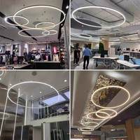 Lampu gantung bundar dari rangka baja tahan karat dan ring aluminium alloy untuk gym, hotel, aula, restoran, mal