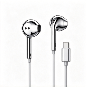 Écouteurs filaires Chrome Type C, écouteurs intra-auriculaires Chrome argentés, écouteurs filaires stéréo Type C - Product Image 1