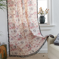 Rideau de cuisine à glands noir exclusif transfrontalier rouge imprimé Rose petite fenêtre tissu de lin en coton pour la maison hôpital hôtel