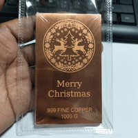 Barre de cuivre fin 999 de Noël 1 kg, lingot de cuivre gaufré motif cerf et sapin, souvenir de vacances, décoration métallique