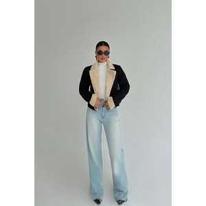 Blazer court réversible noir en peluche pour femme, style universitaire/club, en Spandex, cuir et polyester teint, idéal printemps/automne - Product Image 2