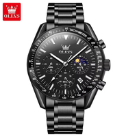 Montre-bracelet analogique multifonction chronographe de sport de luxe Olves 3618 en acier inoxydable avec bracelet de 20 mm pour hommes