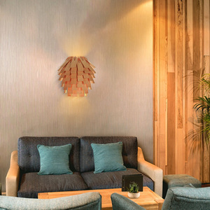 Handmade Wood Veneer Wall <b>Lamp</b> 39cm X 39cm E27 LED Light Source For <b>Study</b> Hotel Tea Room Restaurant - Product Image 2