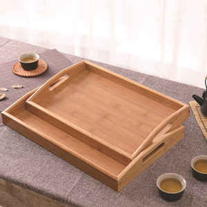 Bamboo Wood Serving <b>Tray</b> Natural Color Curved Handle <b>Tea</b> Set <b>Tray</b> Residential Use - Product Image 1