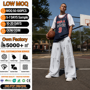 Pantalones Harem Personalizados para Hombre, Cintura Elástica con Cordón, Estilo Urbano, Corte Holgado, Bordado, Algodón, Pantalones Casuales de Verano - Product Image 1