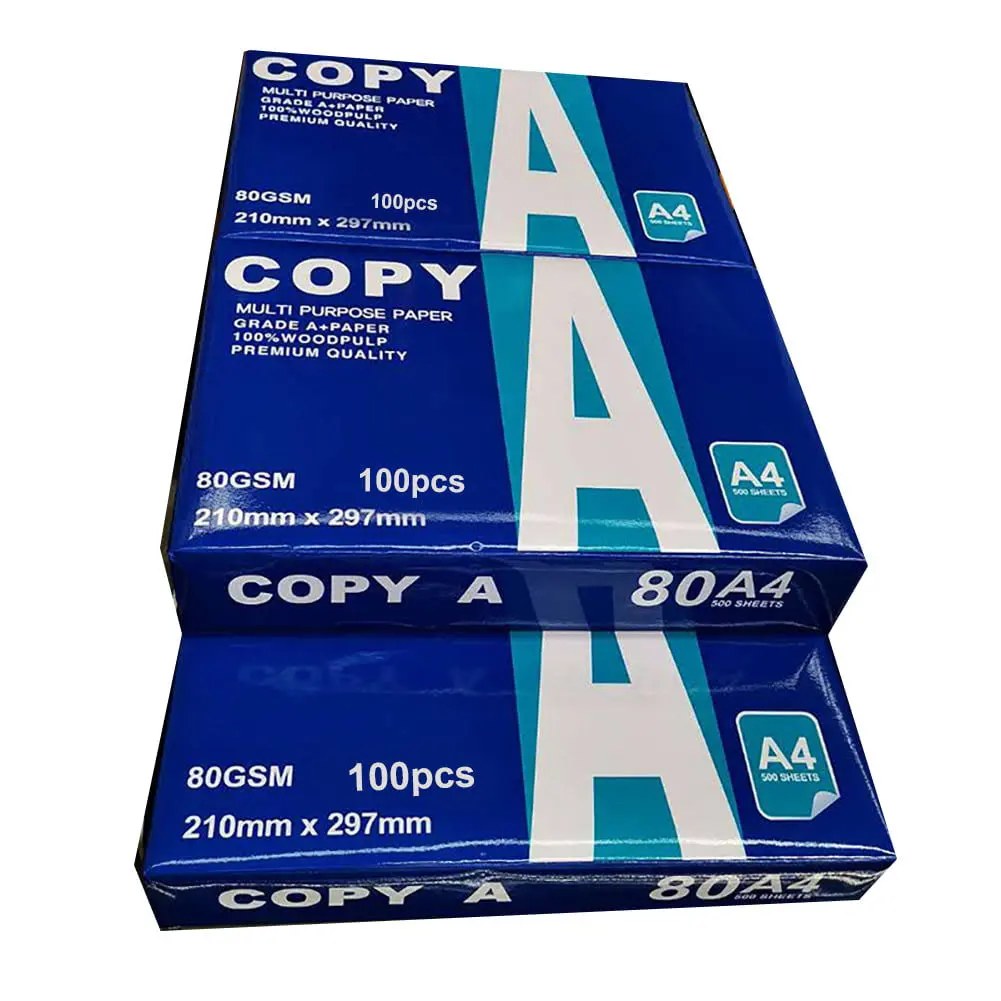 Vendas diretas da fábrica chinesa de papel de cópia A4 de alta cos 70GSM 75GSM 80GSM 100% celulose 500 folhas/resma-5 resmas/caixa de papel de cópia A4