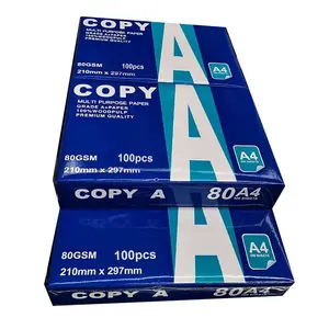 Venta directa de fábrica china de alto cos 70GSM 75GSM 80GSM 100% papel de copia A4 de pulpa 500 hojas/resmas de resma-5/caja papel de copia A4