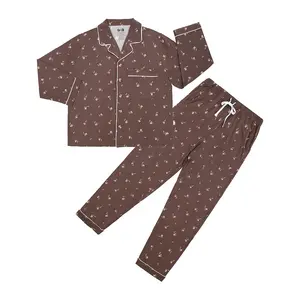 Wholesale Customized Women And Man Couple Pajamas Set Turn-down Collar Summer Long Sleeve Tops Shorts Set Sleepwear Clothes