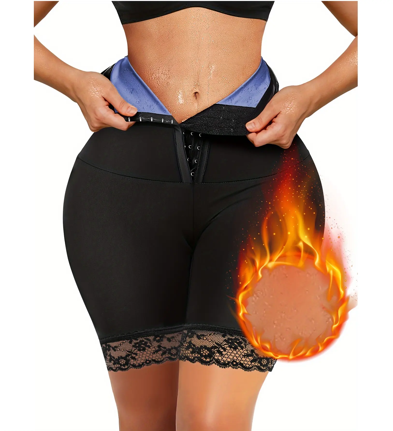 Da donna a vita alta Trainer per allenamento dimagrante Shaper gancio e pantaloncini da Sauna con rifiniture in pizzo