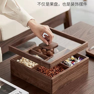 Wooden <b>Snack</b> <b>Tray</b> With Glass Lid Compartmentalized For Dried Fruit And Candy Home Living Room Serving Platter - Product Image 3