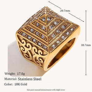 Anillos Resistentes al Deslustre e Impermeables de Buena Calidad, Chapados en Oro PVD de 14k y 18k, Anillo de Pirámide de Acero Inoxidable 316L para Hombre - Product Image 6