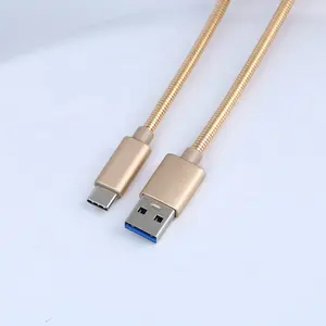 Metal boru Gül Altın/Gümüş/Gri Renk USB A erkek C Tipi Erkek USB3.0 Tip-c veri şarj kablosu