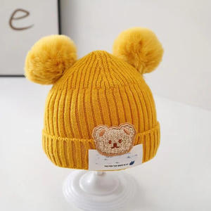 Automne hiver nouveau bébé <span class=keywords><strong>béret</strong></span> garçons et filles bonnet tricoté avec Pom couleur unie chaud coton accessoires pour enfants - Product Image 3
