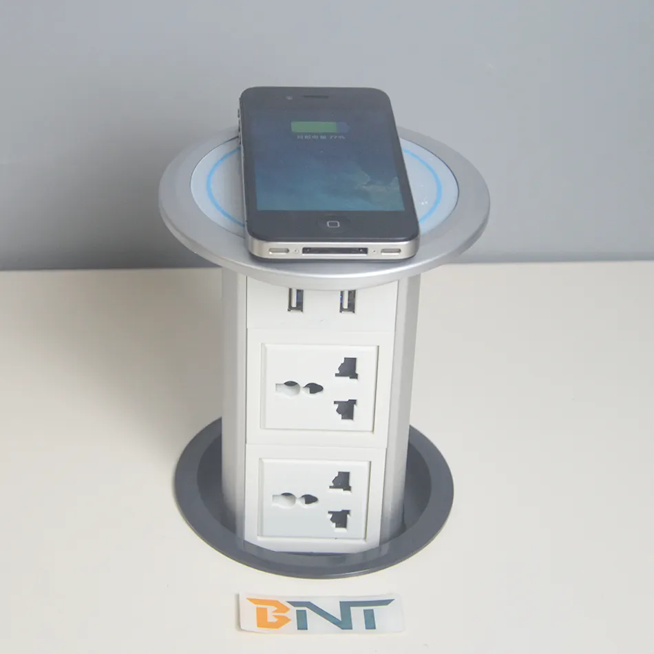 BNT universal Sockets 2 USB Electric Kitchen Motorised Pop Up Switch Desktop Power Socket For Conference Table