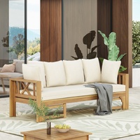 Sofá de Patio Extensible de 3 Plazas, Tapizado, Convertible, Rústico, Resistente al Agua, para Jardín, Patio Trasero