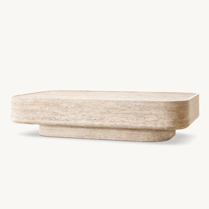 Mesa de centro de piedra moderna RH VITOLO con base esculpida superior de travertino tallado, duradera para sala de estar, hogar, oficina y hotel - Product Image 4
