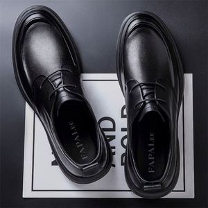 Chaussures Derby noires de qualité supérieure pour hommes, en cuir véritable, à lacets, antidérapantes, style formel, tendance et polyvalent, taille plus - Product Image 1