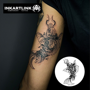 INKARTLINK Pegatina de tatuaje de pez Koi japonés, máscara Hannya, arte oriental, buena suerte, herbal, 15 días, arte corporal, suministros a granel - Product Image 1